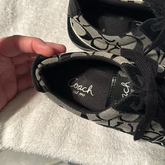 COACH “DEVIN” canvas & suede sneakers. Size 6.5. Grey w/black suede. VGUC. Clean - Picture 5 of 8